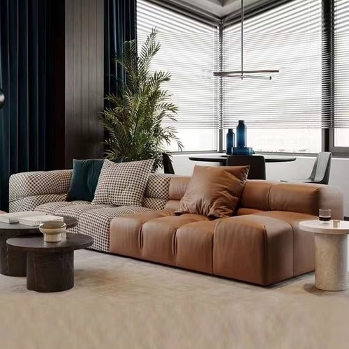 意式轻奢极简约客厅组合沙发北欧大小户型双三人拼色千鸟格女装店 - 图0