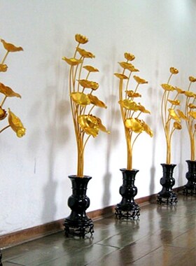 寺院大型鎏金摆件佛前观音假花