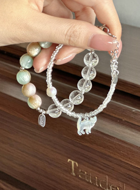 叠戴小猫手链原创百搭水晶手串