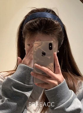 Pree·”蓝调时刻“~深蓝色宽边发箍女高级感简约头箍高颅顶