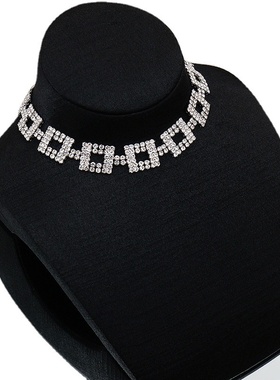 欧美满钻颈链 轻奢欧美超闪水钻颈链chocker锁骨链女短款礼服项链