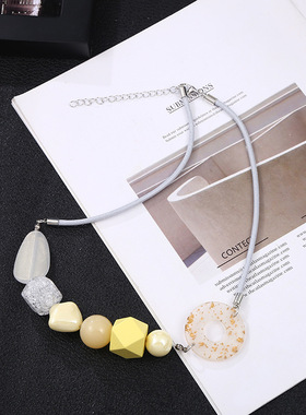 圆片珠子树脂项链欧美淑女宴会配饰毛衣链简约项饰锁骨链