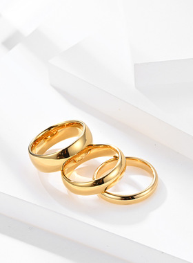 内外弧简约镀18K金钨钢戒指 防剐蹭钨金指环结婚订婚对戒刀刮不花