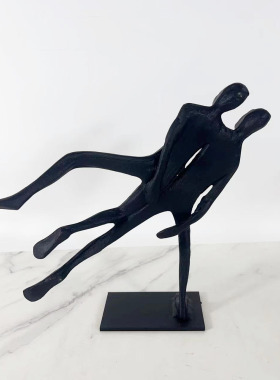 新中式复古简约黑色金属人物摆件样板间办公室客厅卧室家居装饰品