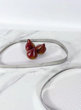 现代银色镜面不规则金属皮革托盘客厅餐桌收纳摆盘样板房饰品摆件