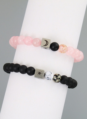 欧美 新款日月同辉夜光珠串珠情侣手链一对男女手串