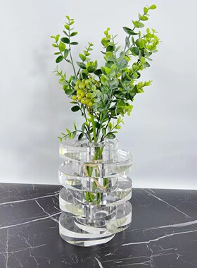 简约创意圆形叠层水晶花器样板房间客厅书房别墅高端家居摆件
