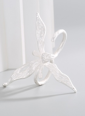 小众设计唯美鸢尾花戒指女气质花朵复古质感国风可调节指环