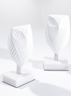 简约现代白色猫头鹰造型书档摆件大理石底座书房书立书靠摆设