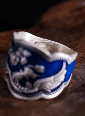 烧蓝工艺牡丹花凤凰民族风开口戒指女复古做旧个性文艺范食指环