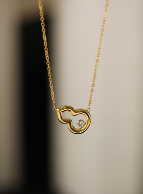 XL586 灵丹 国风新中式福禄爪钻葫芦项链锁骨链 钛钢镀18K金