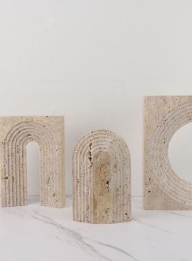 现代简约水磨石几何摆件样板房酒店家居玄关书房桌面客厅现代饰品