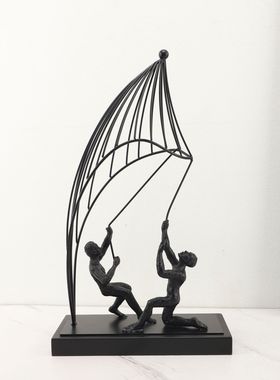 北欧创意金属撑伞人物样板房书房电视柜餐厅客厅家居玄关饰品摆件