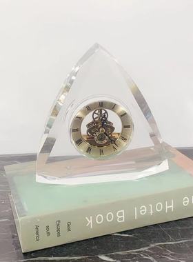 现代北欧样板房透明玻璃水晶金属时钟摆钟饰品摆件客厅博古架