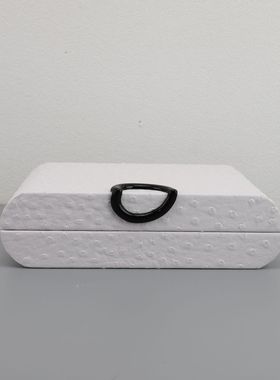 现代简约白色皮革收纳盒摆件样板房电视柜家居卧室首饰盒软装饰品