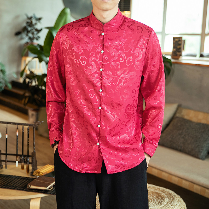 丝绸衬衫男春夏季男士衬衣中国风男装唐装男款新中式绸缎汉服外套 - 图3