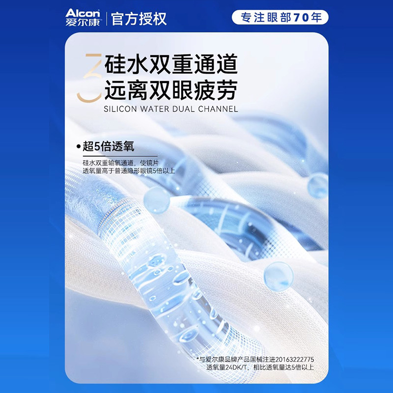 高透氧】爱尔康视康硅水凝胶月抛水活泉6片隐形近视眼镜官网正品