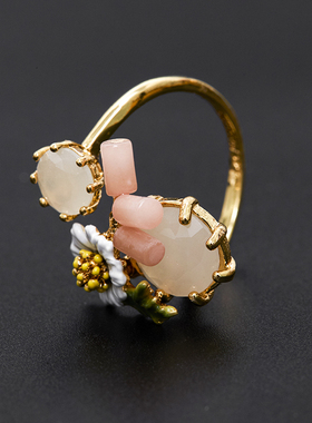 麦穗花朵雏菊宝石戒指开口可调节