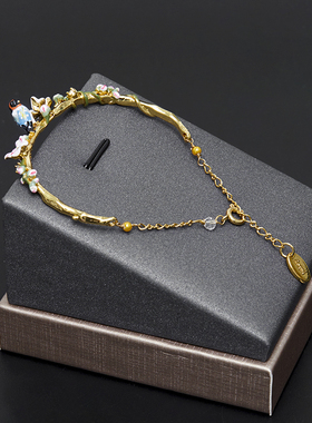 立体珐琅彩小鸟樱花半手镯手链女