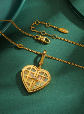 双蝴蝶可打开窗户爱心盒吊坠项链