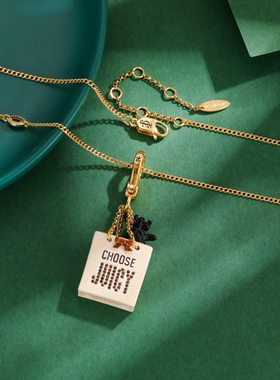 水晶蝴蝶结小黑狗购物袋吊坠项链