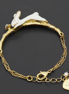 水晶珍珠白色兔子半手镯半手链女