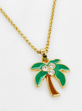 绿色椰子树皇冠水晶项链锁骨链女
