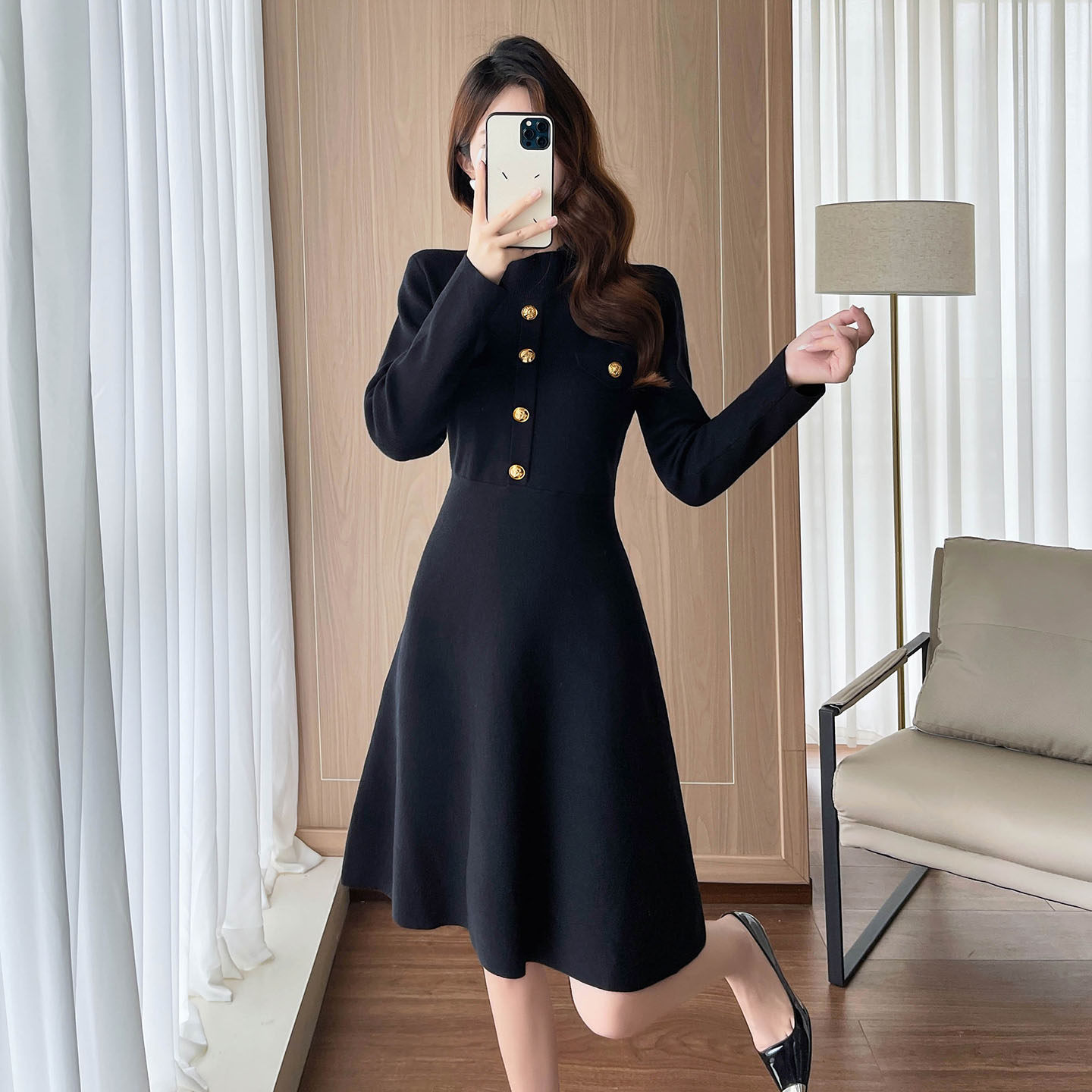 高级感超好看针织连衣裙女秋冬收腰显瘦A字裙内搭打底毛衣小黑裙,淘宝优惠券,粉丝福利购,淘宝优惠卷