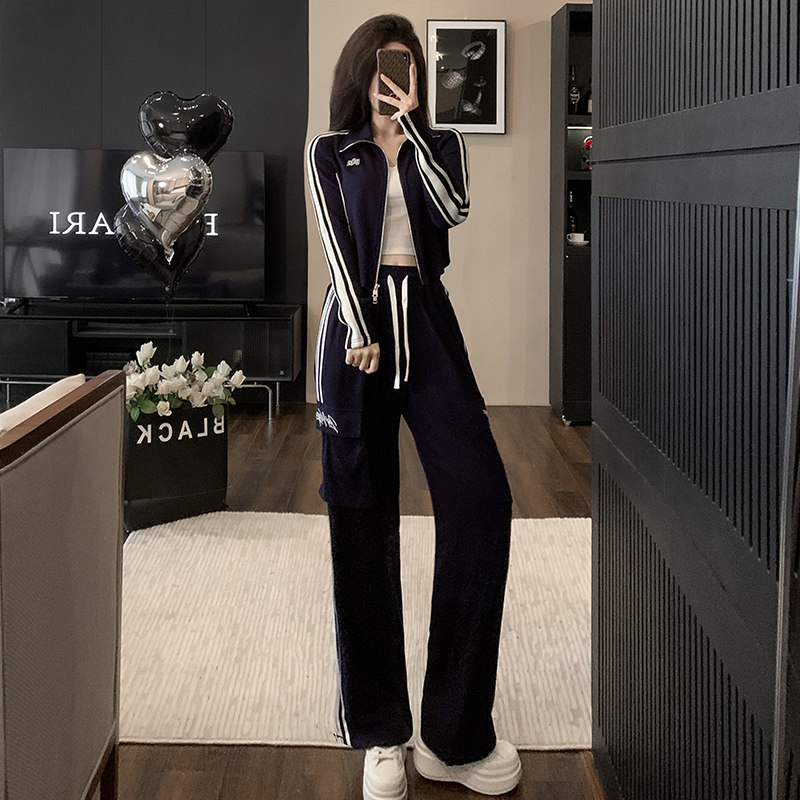 高级感洋气休闲运动风套装女秋季新款韩式短款阔腿裤两件套潮,淘宝优惠券,粉丝福利购,淘宝优惠卷