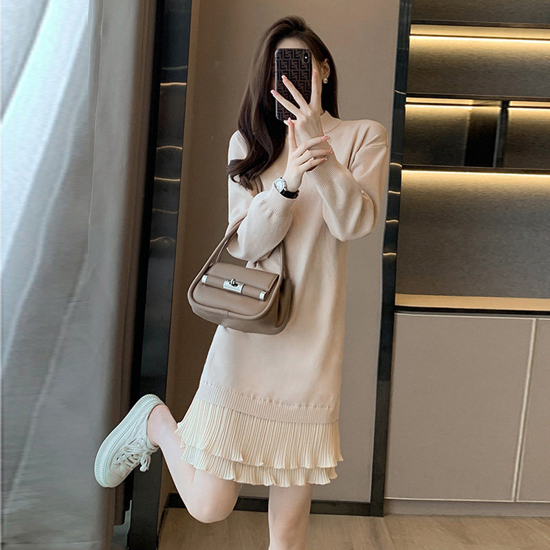 高级感配大衣百褶针织连衣裙女春秋2025新款法式内搭打底毛衣裙子,淘宝优惠券,粉丝福利购,淘宝优惠卷