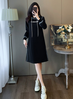 宽松显瘦加绒加厚卫衣连衣裙女秋