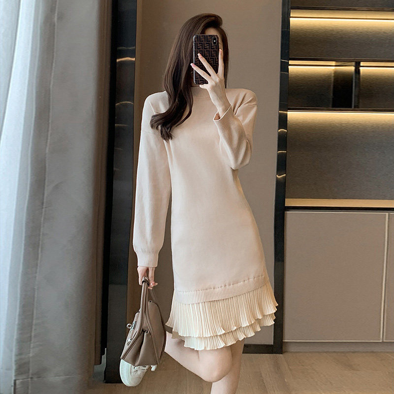 高级感配大衣百褶针织连衣裙女春秋2025新款法式内搭打底毛衣裙子,淘宝优惠券,粉丝福利购,淘宝优惠卷