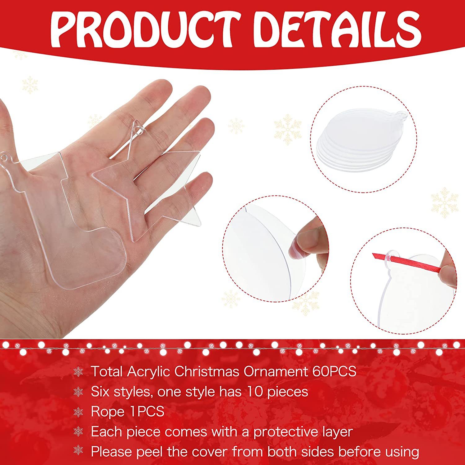 Christmas Transparent Acrylic Blank Decorations Diy With Red - 图1