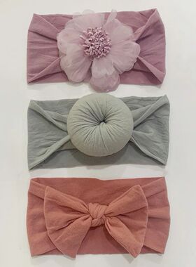 3Pcs/Lot Solid Nylon Baby Headbands Lace Flower Bow Hair Ban