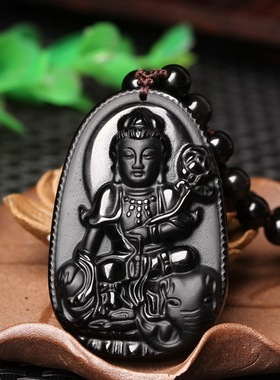 黑曜石本命佛吊坠十二生肖虚空藏普贤文殊菩萨本命年观音项链男女