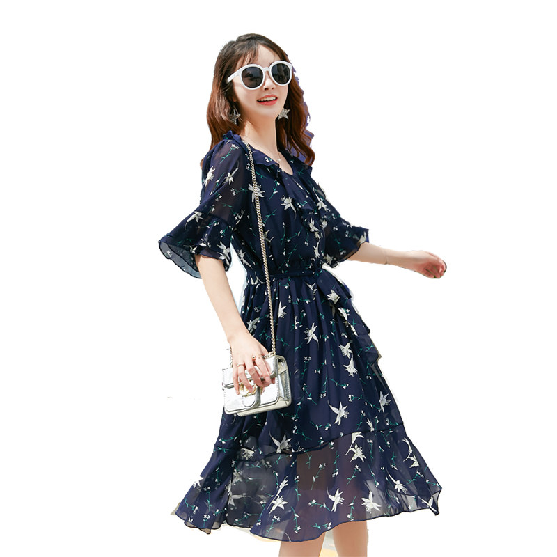 孕妇碎花宽松大码200斤胖mm雪纺 himibaby连衣裙