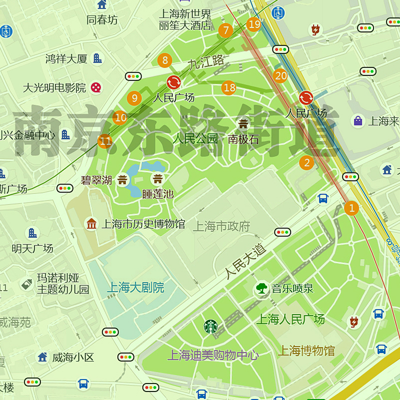 黄浦区地图1.1m上海市新款小区学校医院分布彩色背景墙贴画现货-图2