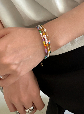 彩虹色夏日手工米珠细串珠手链