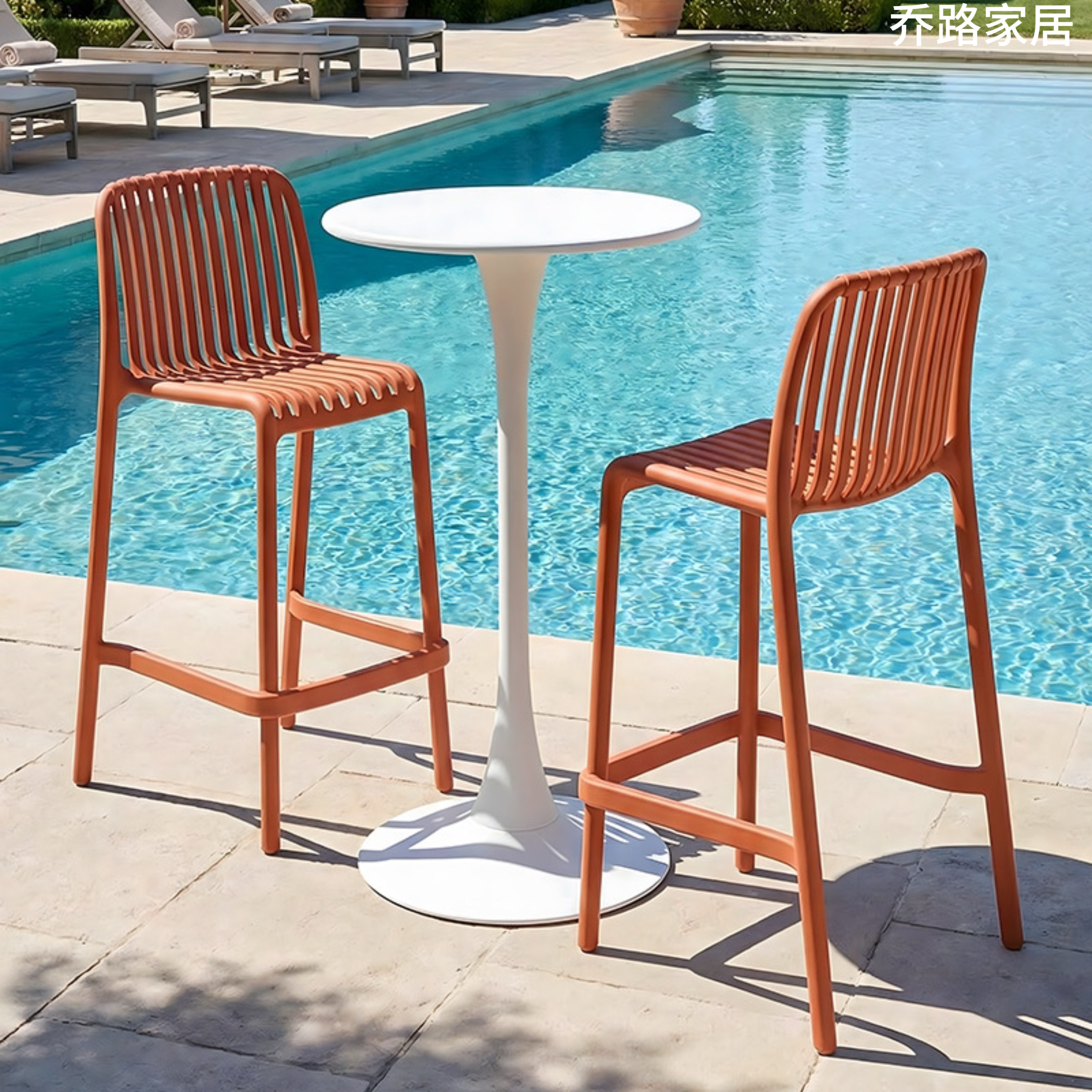 北欧简约塑料吧台椅子靠背家用休闲户外椅加厚咖啡厅餐镂空高脚椅,淘宝优惠券,粉丝福利购,淘宝优惠卷