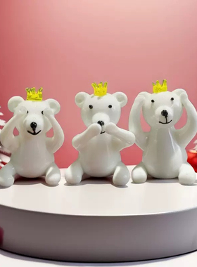 淄博博山陶瓷琉璃大观园手工琉璃王冠大白熊北极熊装饰摆件卡通