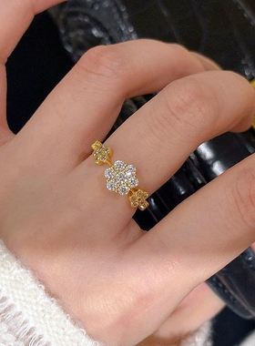小红书爆款时尚五朵花排戒指环叠戴S925纯银甜美花朵戒指双面佩戴