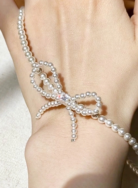 施华洛珍珠女串珠蝴蝶结锁骨颈链