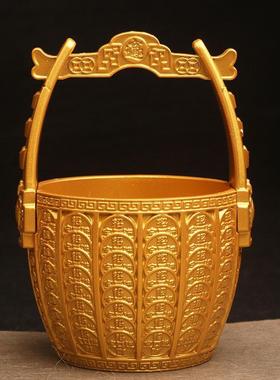 黄铜一桶金元宝招财铜钱中式摆件水桶扁担一套客厅桌面送礼礼品