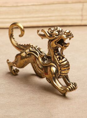 古玩铜器收藏黄铜实心招财貔貅茶宠文房用品办公桌面装饰品小摆件