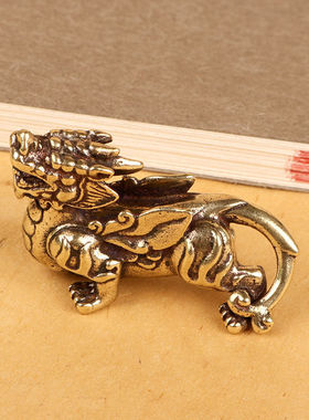 纯黄铜创意摆件挂件獬豸貔貅招财桌面办公司家居装饰礼品手把件