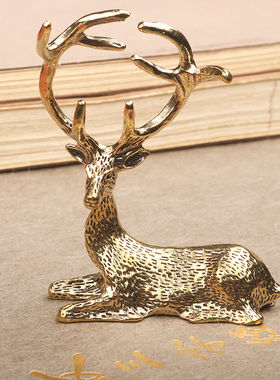 复古黄铜麋鹿长发金鹿摆件黄铜小鹿客厅茶桌 桌面茶宠工艺装饰品