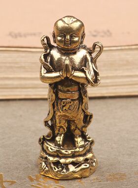 金属黄铜金童玉女摆件善财童子龙女家居客厅办公桌供奉小铜像