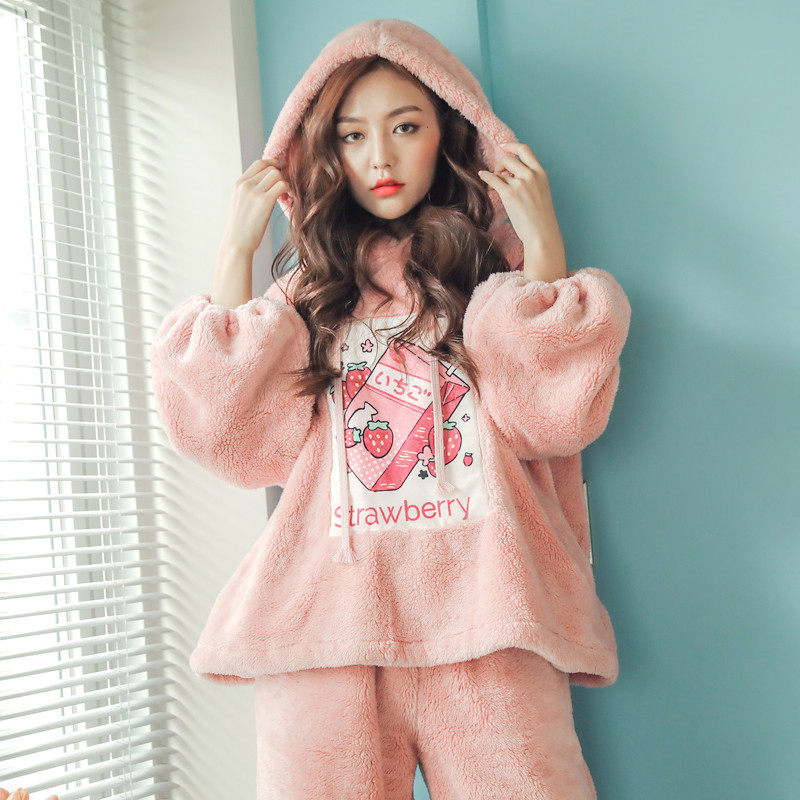 月子服秋冬季款天珊瑚绒产后11睡衣 欧美妃家居服套装