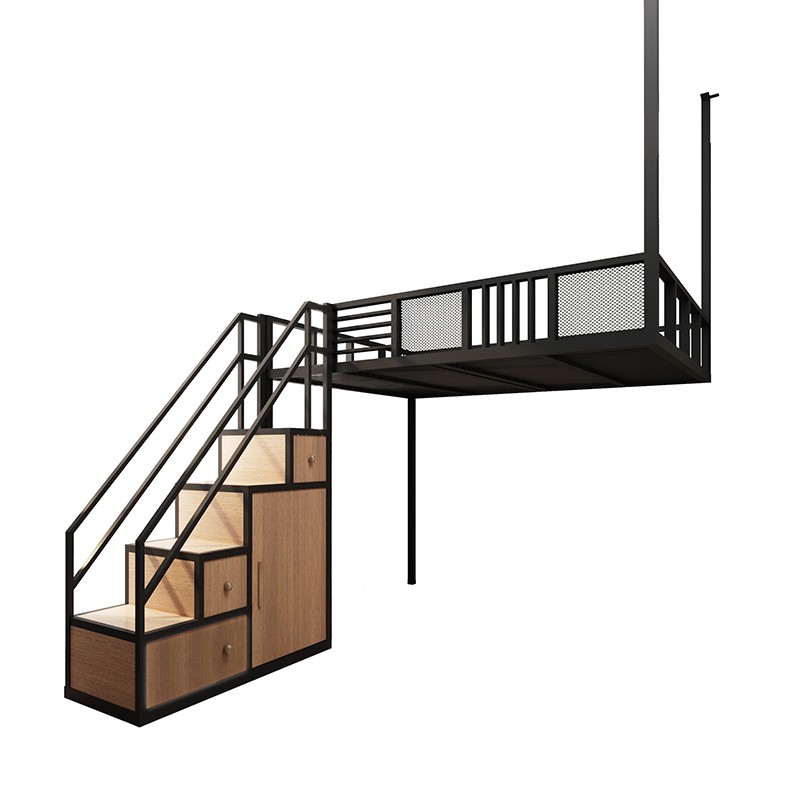 北欧小户型铁艺床阁楼式床复式二楼床省空间多功能衣柜梯高架床 - 图2