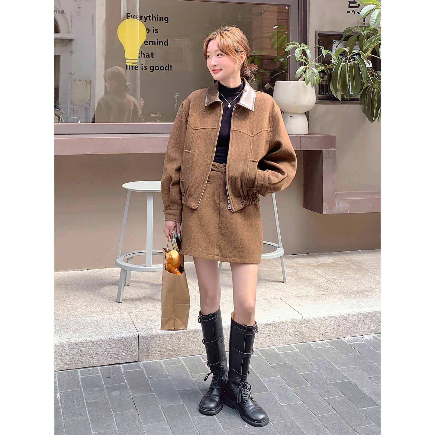 巨好看美拉德毛呢半身短裙套装女早秋高级感大方得体穿搭一整套冬 - 图1